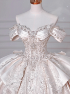 Timeless Ball Gown Off The Shoulder Satin Tulle Lace Sequin Beads Long Wedding Dresses C4388