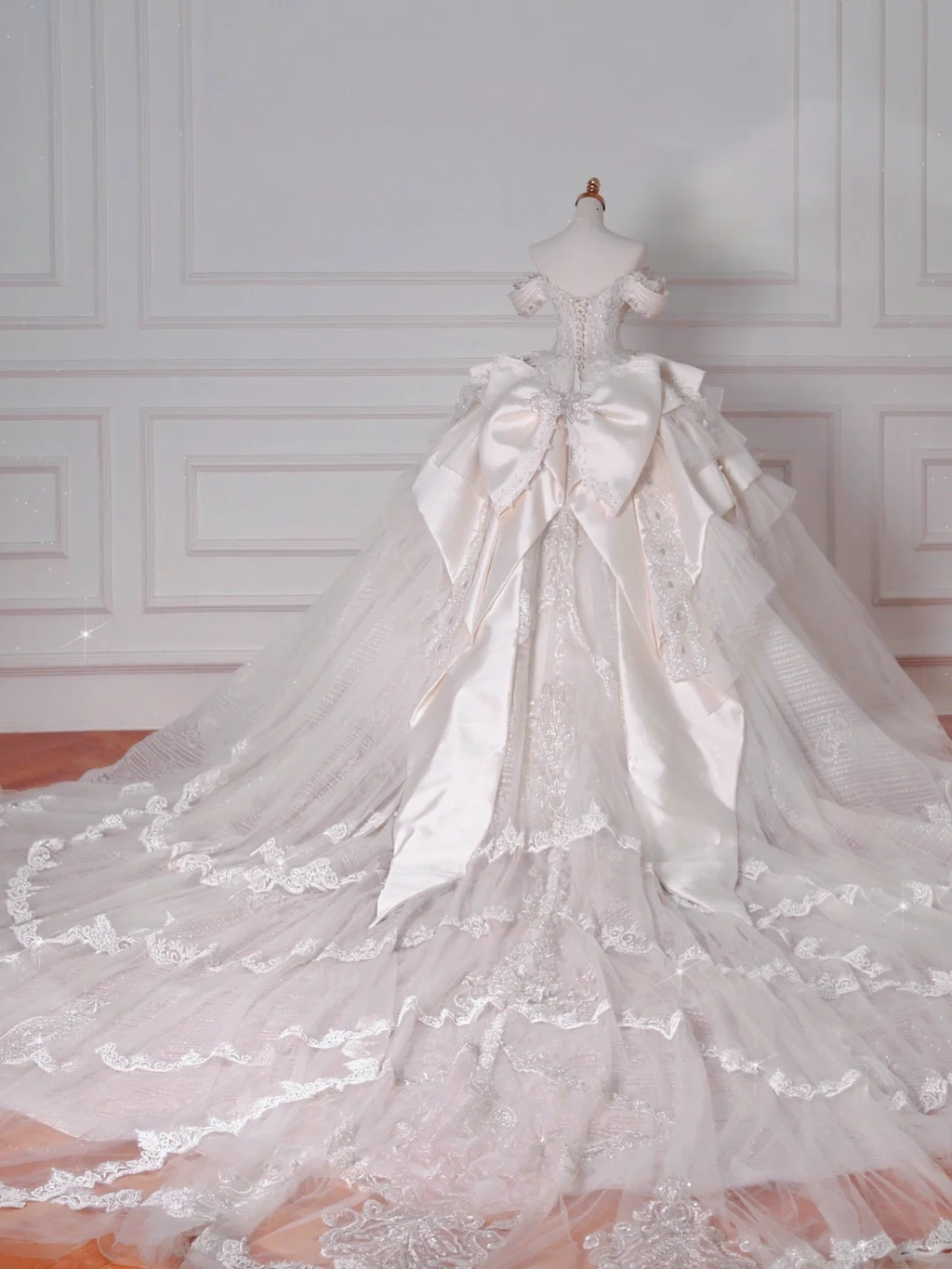 Timeless Ball Gown Off The Shoulder Satin Tulle Lace Sequin Beads Long Wedding Dresses C4388