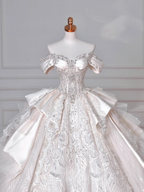 Timeless Ball Gown Off The Shoulder Satin Tulle Lace Sequin Beads Long Wedding Dresses C4388