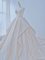 Elegant Ball Gown Satin Sequin Backless Long Wedding Dresses C4390