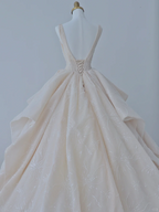 Elegant Ball Gown Satin Sequin Backless Long Wedding Dresses C4390