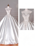 Dreamy Ball Gown Strapless Satin Sequin Beads Long Wedding Dresses C4393