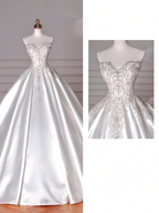 Dreamy Ball Gown Strapless Satin Sequin Beads Long Wedding Dresses C4393
