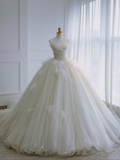 Elegant Ball Gown Strapless Tulle Sequin Long Wedding Dresses C4394