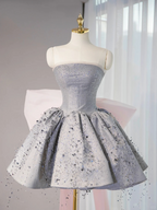 Pretty Gray Ball Gown Strapless Satin Sequin Back With Bow Short Homecoming Dress 16th Birthday Outfits C4450