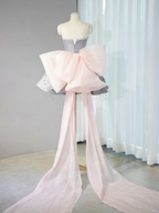 Pretty Gray Ball Gown Strapless Satin Sequin Back With Bow Short Homecoming Dress 16th Birthday Outfits C4450