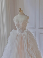 Princess Ball Gown Strapless Tulle Beads Long Wedding Dresses C4512