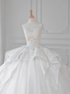 Dreamy Ball Gown Strapless Tulle Sequin Applique Long Wedding Dresses C4533