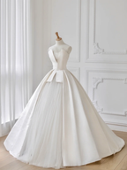 Classy Ball Gown Strapless Satin Tulle Long Wedding Dresses C4535