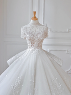 Dreamy Ball Gown Tulle Applique Beads Long Wedding Dresses C4539