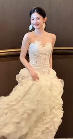 Chic Ball Gown Strapless Satin Long Wedding Dresses C4552