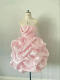 Sweet Pink Ball Gown Strapless Satin Short Homecoming Dress 17th Birthday Outfits C4666