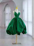 Classy Ball Gown Spaghetti Straps Green Satin Short Homecoming Dress 18th Birthday Outfits C4750