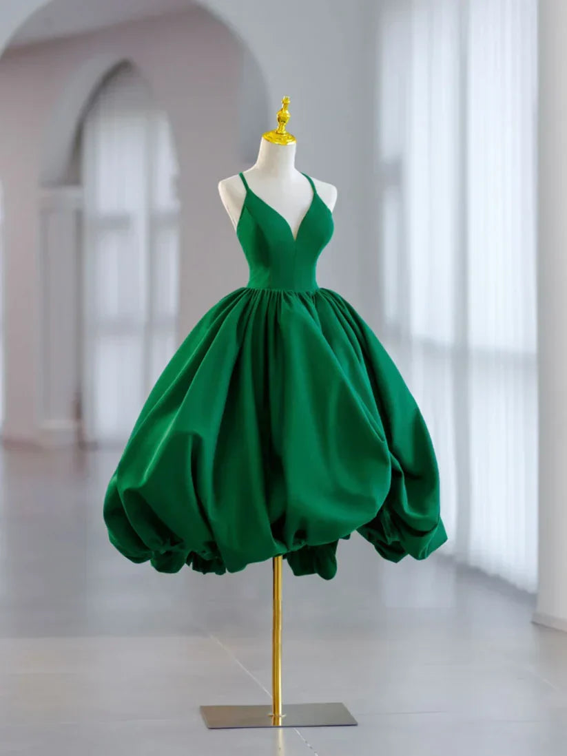 Classy Ball Gown Spaghetti Straps Green Satin Short Homecoming Dress 18th Birthday Outfits C4750