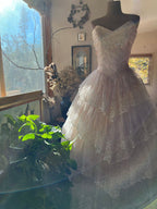 Classy Ball Gown Strapless Satin Lace Tiered Long Prom Dresses Formal Dress C4891