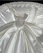 Dreamy Ball Gown Strapless Satin Lace Long Wedding Dresses C5638