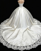 Dreamy Ball Gown Strapless Satin Lace Long Wedding Dresses C5638