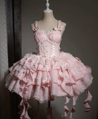 Cute Pink Ball Gown Spaghetti Straps Satin Ruffle Lace Short Homecoming Dress 17th Birthday Outfits C5732