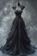 Special Black Ball Gown Sweetheart Chiffon Lace Long Prom Dress,Formal Dress C5911