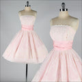 Sweet Pink Ball Gown Strapless Satin Lace Short Homecoming Dress 16th Birthday Outfits C5957