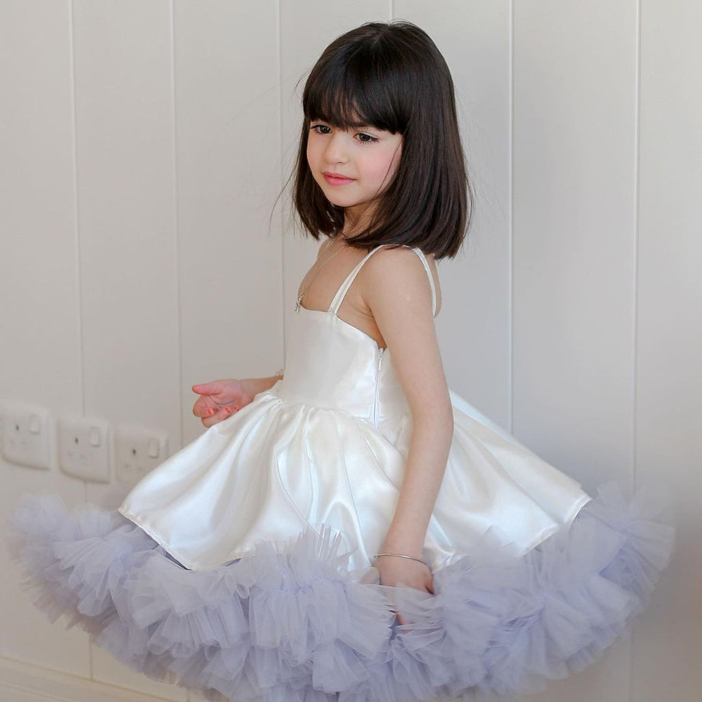 Princess Ball Gown Spaghetti Straps Satin Tulle Flower Girl Dress C6031