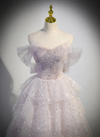 Pink Sweetheart Tulle Ball Gown Beaded Shiny Prom Dress Pink Sweet 16 Dress C612