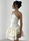 Chic Ball Gown Halter Short White Lace Homecoming Dress 18th Birthday Outfits C625