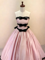 Pretty Soft Pink Ball Gown Strapless Satin Sequin Without Sleeves Long Prom Dress, Evening Dress C6453