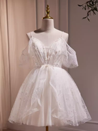 Modest Ball Gown Off The Shoulder White Tulle Birthday Outfits Homecoming Dress C944