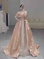 Simple Ball Gown Off The Shoulder Satin Long Prom Dresses C96