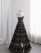 Gorgeous Black Tulle Sequin Beaded Long Birthday Party Dress Strapless Prom Dress SP1517