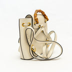 Gucci White Leather Bamboo Backbag