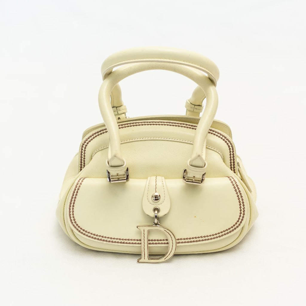 Christian Dior Off-White Leather Vintage Top Handle Bag