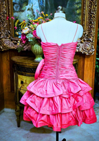 Vintage Hot Pink Tiered Ruched Cocktail Dress Formal Graduation Homecoming Dress Y9841