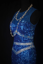 Sparkly Sleeveless Royal Blue Lace Sequin Slit Mermaid Long Party Dress Evening Dress SP1699