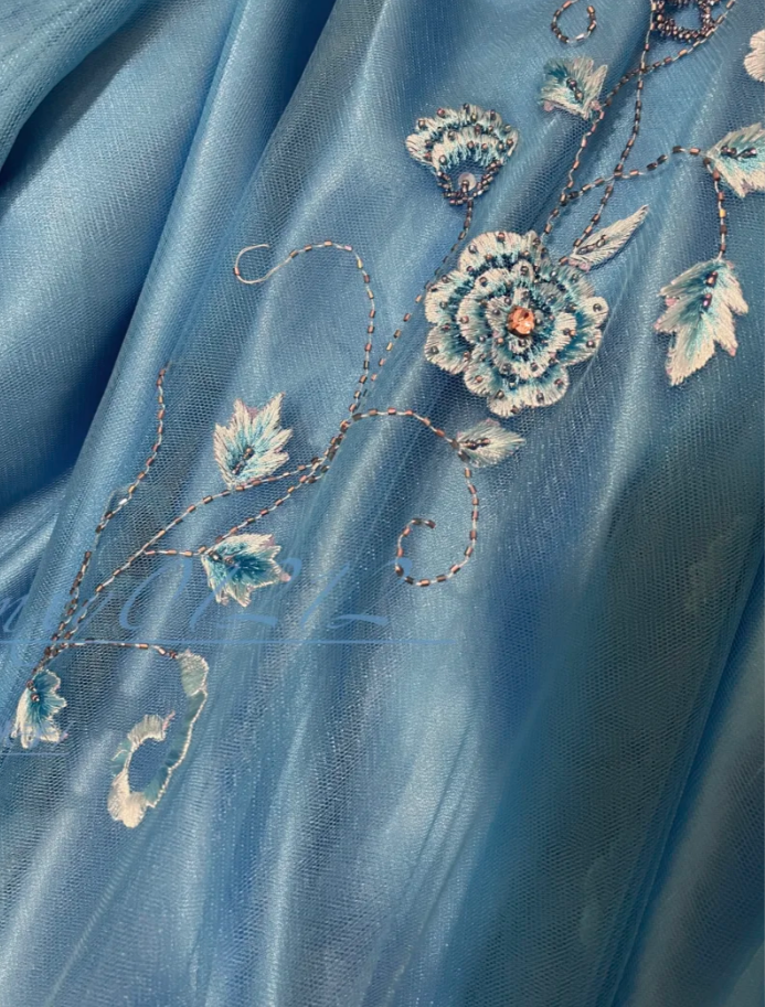 Vintage V Neck Embroidery Satin Beaded Mermaid Party Dress Blue Long Prom Dresses SP1780