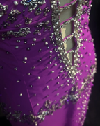 Classy Spaghetti Straps Purple Chiffon Beaded Long Wedding Guest Dress Formal Birthday Prom Dress Party Gown