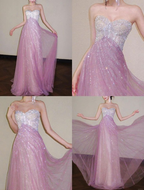Glitter Strapless Pink Tulle Sequin A Line Long Party Dress Evening Gown