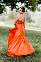 Cowl Neck Green Satin A-Line Formal Dress with Slit,Modest Prom Dress Y1884