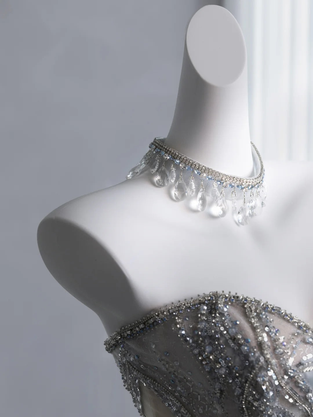 Ethereal Strapless Light Blue Prom Dress Beading Sequins Mermaid Evening Dress CY0008