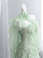 Vibrant Sequins Green Prom Dress Strapless A-Line Floral Evening Dress CY0012