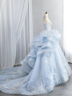 Vogue Strapless Blue Sweet 16 Dress Ruffles Appliques Sequins A-Line Party Dress CY0015