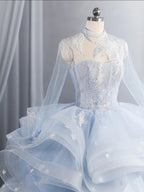 Vogue Strapless Blue Sweet 16 Dress Ruffles Appliques Sequins A-Line Party Dress CY0015