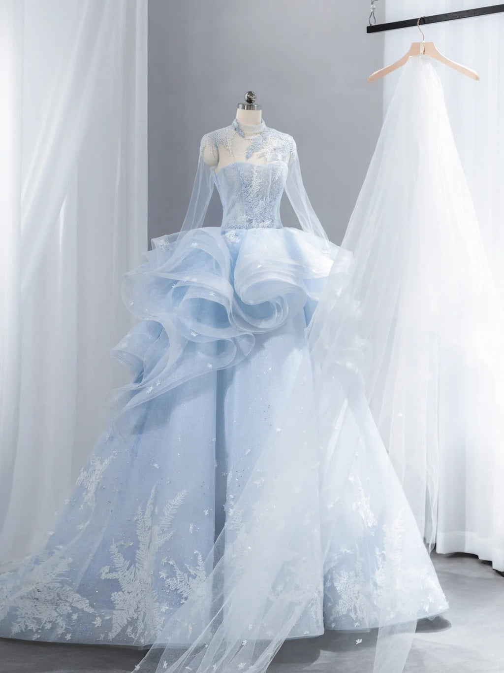 Vogue Strapless Blue Sweet 16 Dress Ruffles Appliques Sequins A-Line Party Dress CY0015