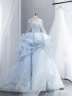 Vogue Strapless Blue Sweet 16 Dress Ruffles Appliques Sequins A-Line Party Dress CY0015