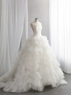 Fashion Strapless A-Line Wedding Dress Ideas Tiered Tulle Bridal Gowns CY0016