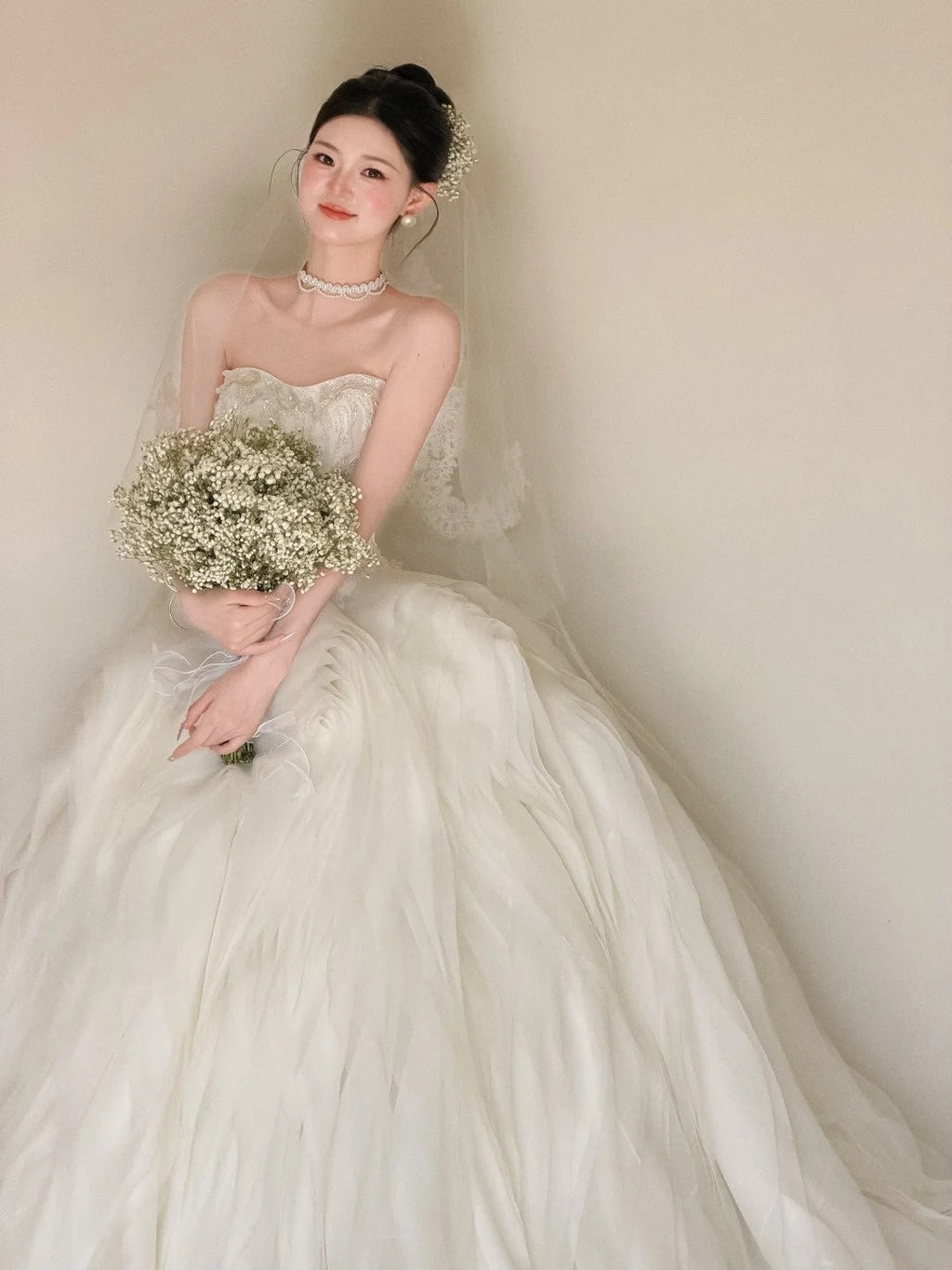 Romantic A-Line Ruffled Wedding Dress Ideas Strapless Sequins Bridal Gowns CY0023