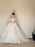 Romantic A-Line Ruffled Wedding Dress Ideas Strapless Sequins Bridal Gowns CY0023