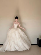 Romantic A-Line Ruffled Wedding Dress Ideas Strapless Sequins Bridal Gowns CY0023