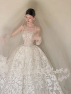 Delicate Appliques Tulle Wedding Dress Strapless A-Line Bridal Gowns CY0030